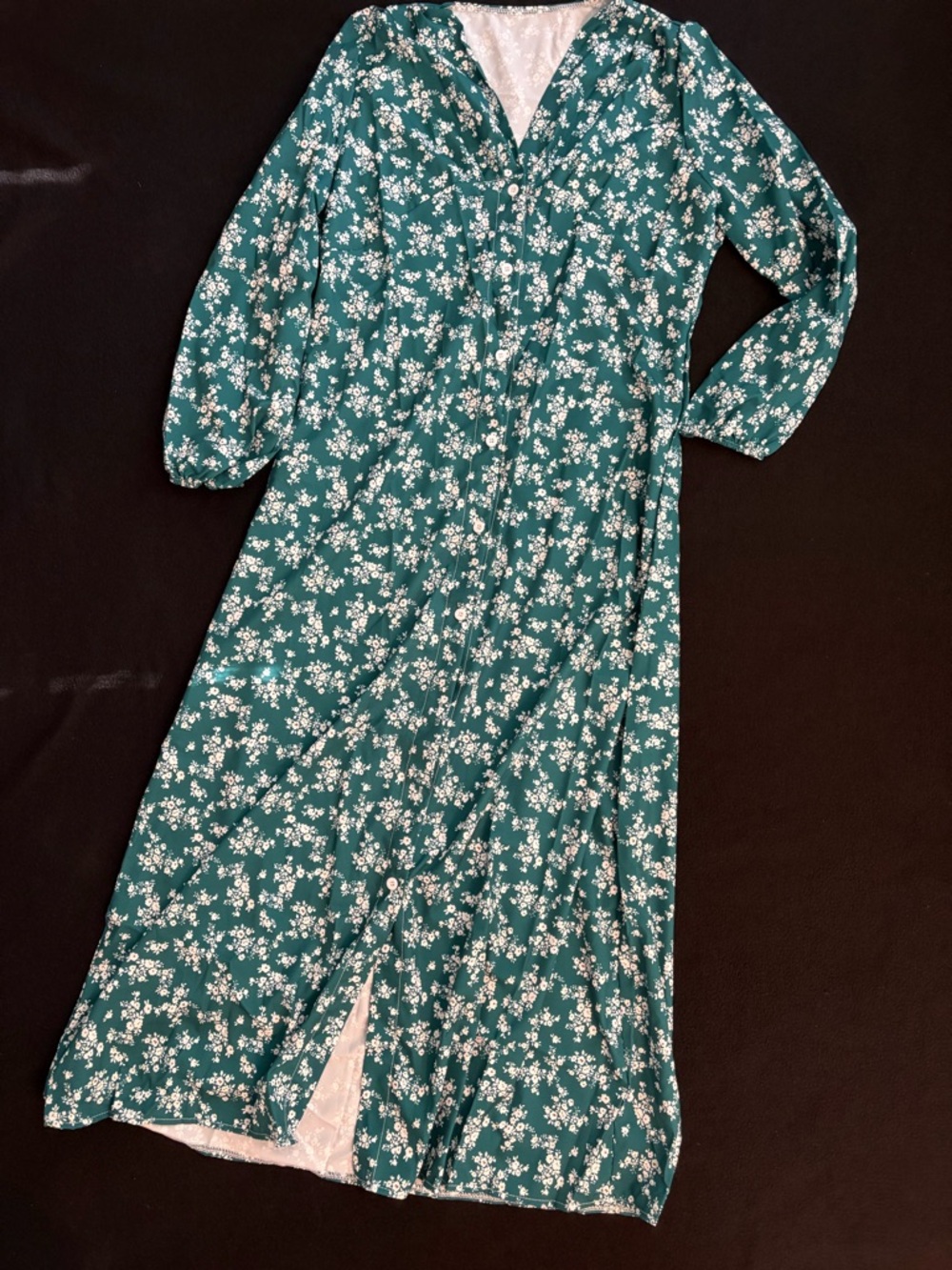 Women’s Teal Floral Button-Front Maxi Dress